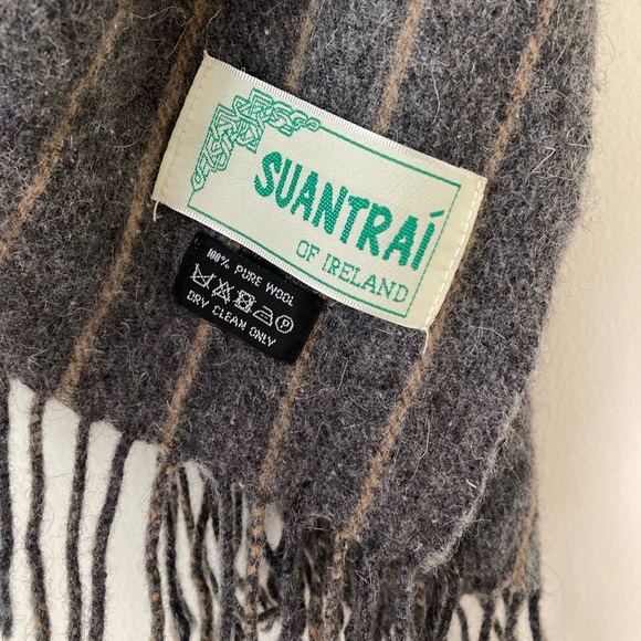Ireland 100% wool suantrai scarf grey gray striped stripes wide oversized - Picture 13 of 15
